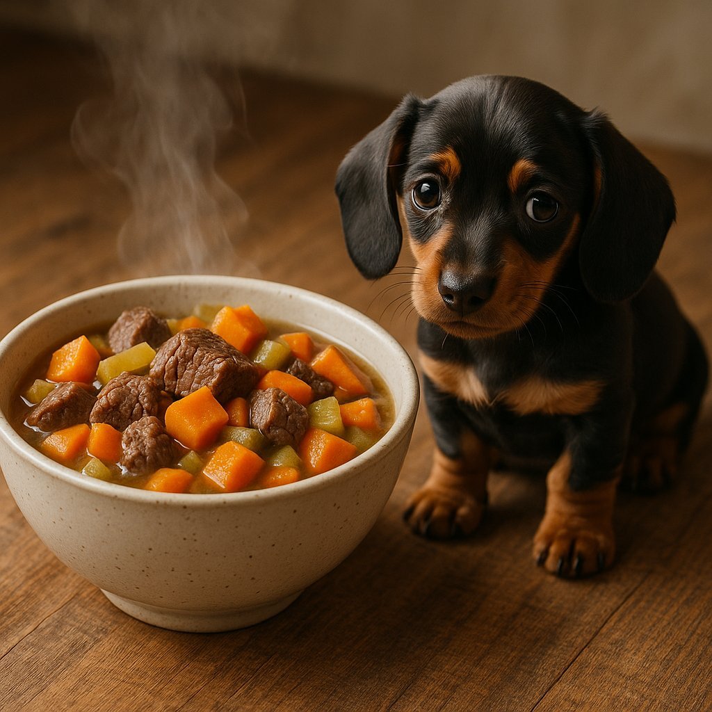 tiny dachshund and Beef Pumpkin Slow Cooker Stew